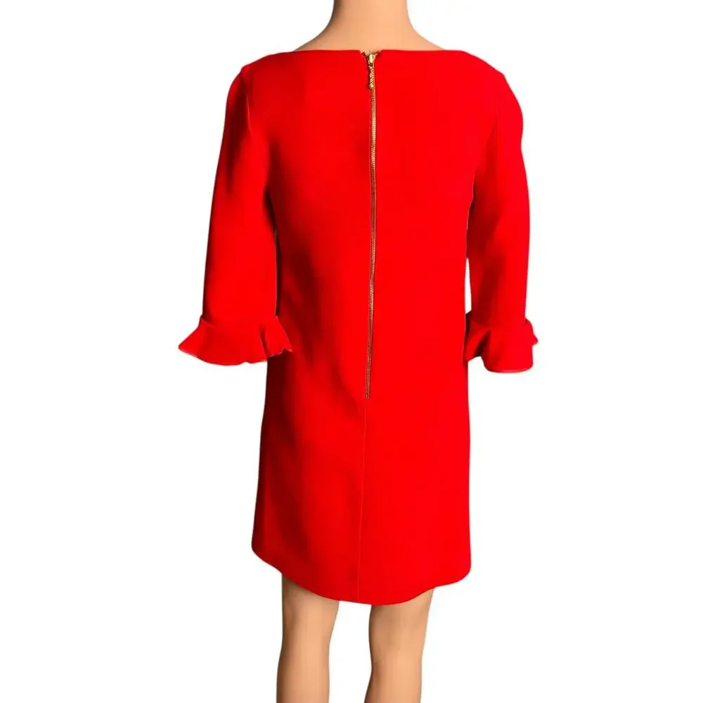 Kate Spade Luna Red Mini Dress 2 Ruffle Sleeve Bateau Neck Back Zip Wool Blend